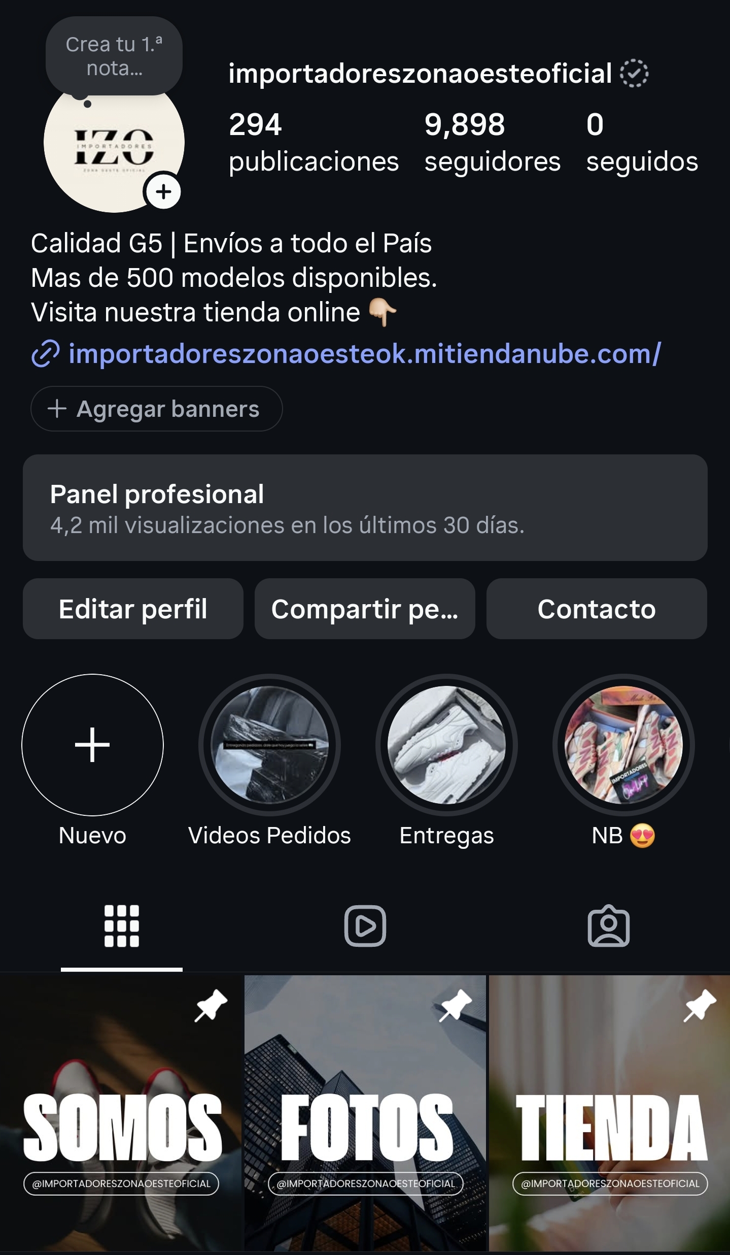 Captura del feed de Instagram de Importadores Zona Oeste